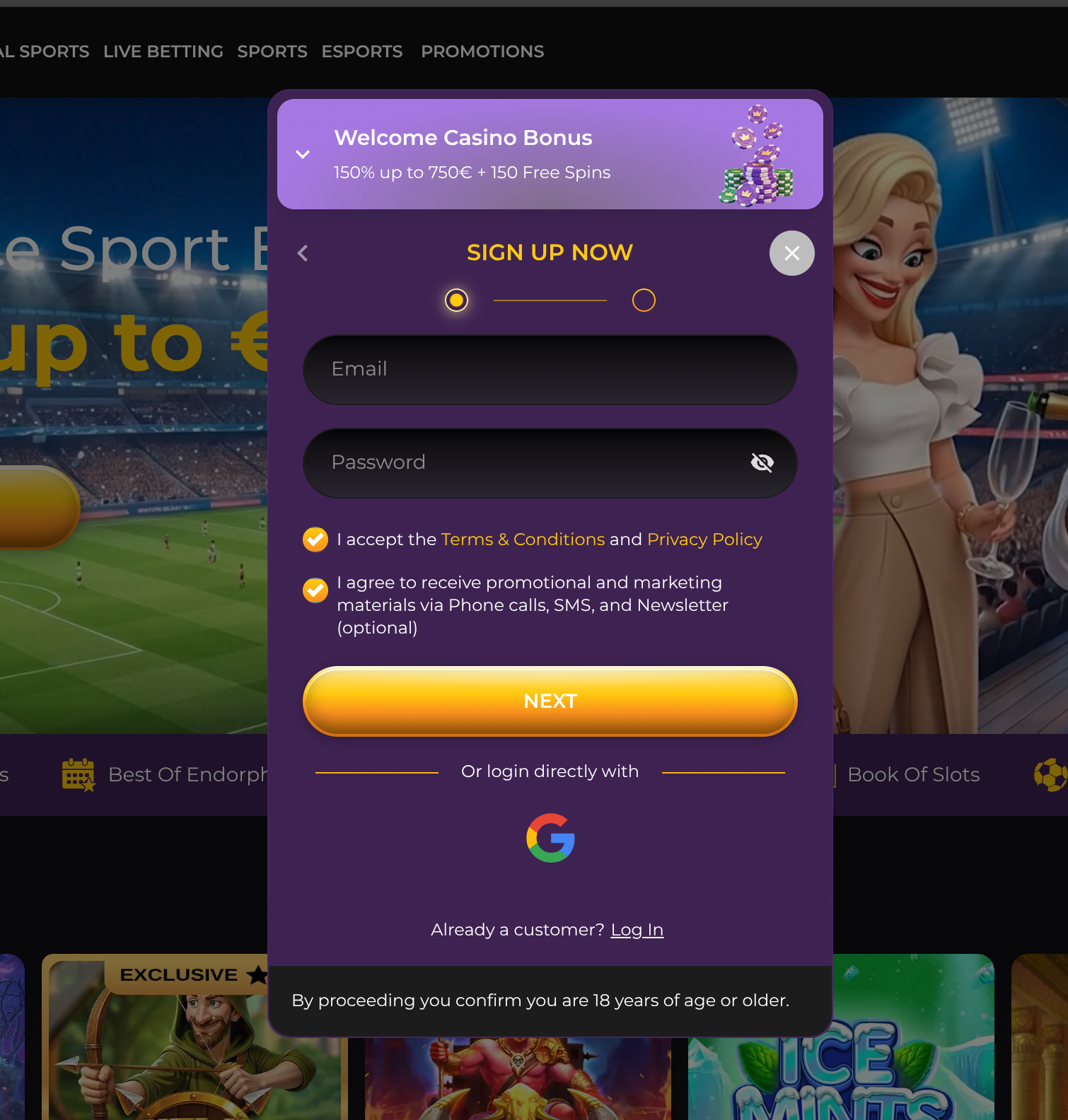 Aanmelden bij de site